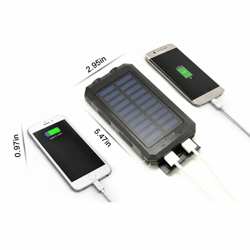 Solar Power Bank 10,000mAh Dual USB LED Flashlight