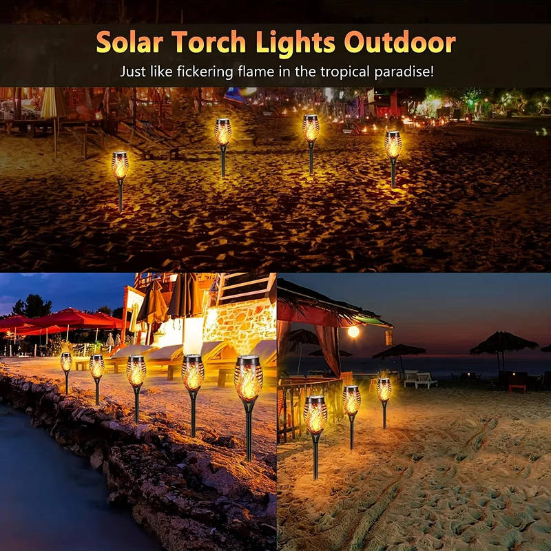 Solar Tiki Torch Lights Flickering Flame Set of 12