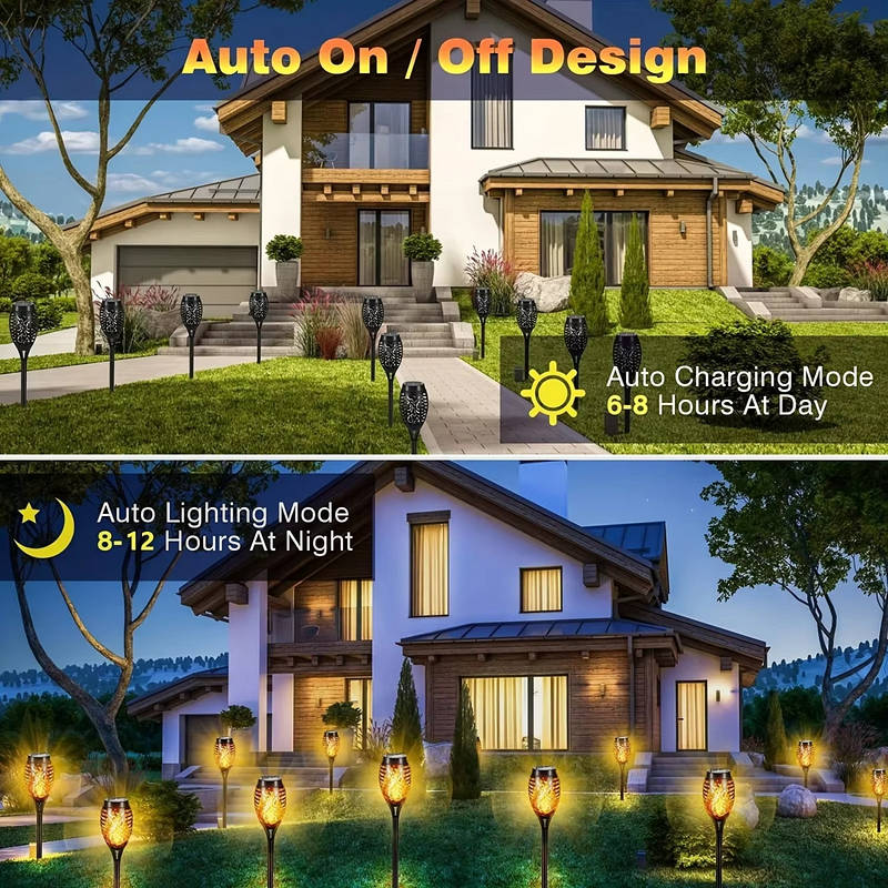 Solar Tiki Torch Lights Flickering Flame Set of 12