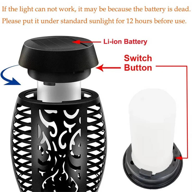 Solar Tiki Torch Lights Flickering Flame Set of 12