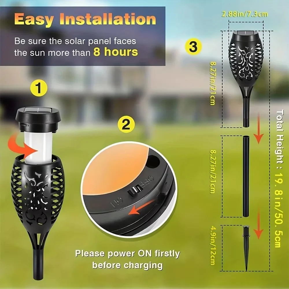 Solar Tiki Torch Lights Flickering Flame Set of 12