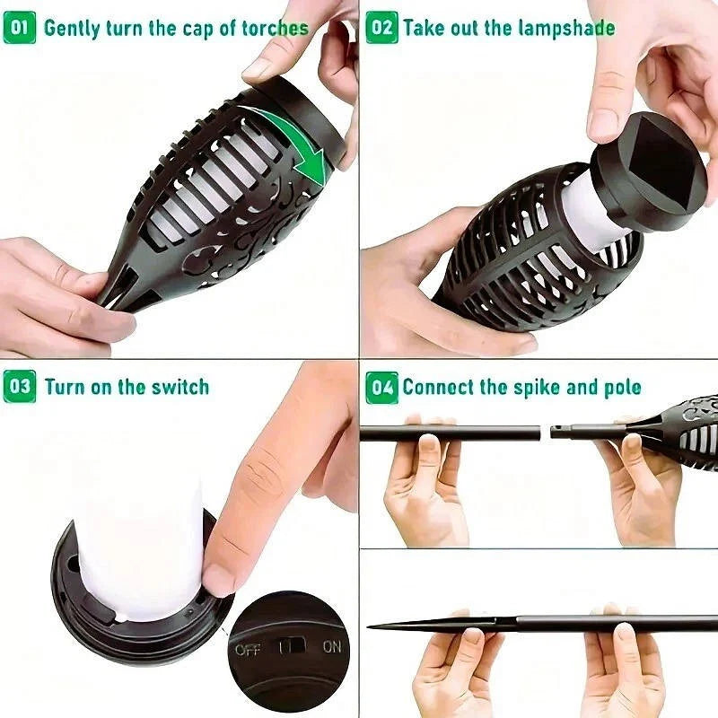 Solar Tiki Torch Lights Flickering Flame Set of 12