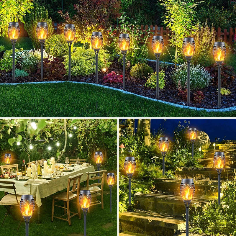 Solar Tiki Torch Lights Flickering Flame Set of 12