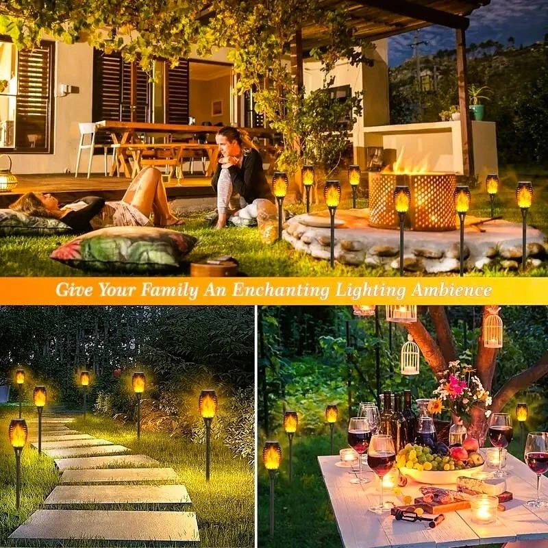 Solar Tiki Torch Lights Flickering Flame Set of 12