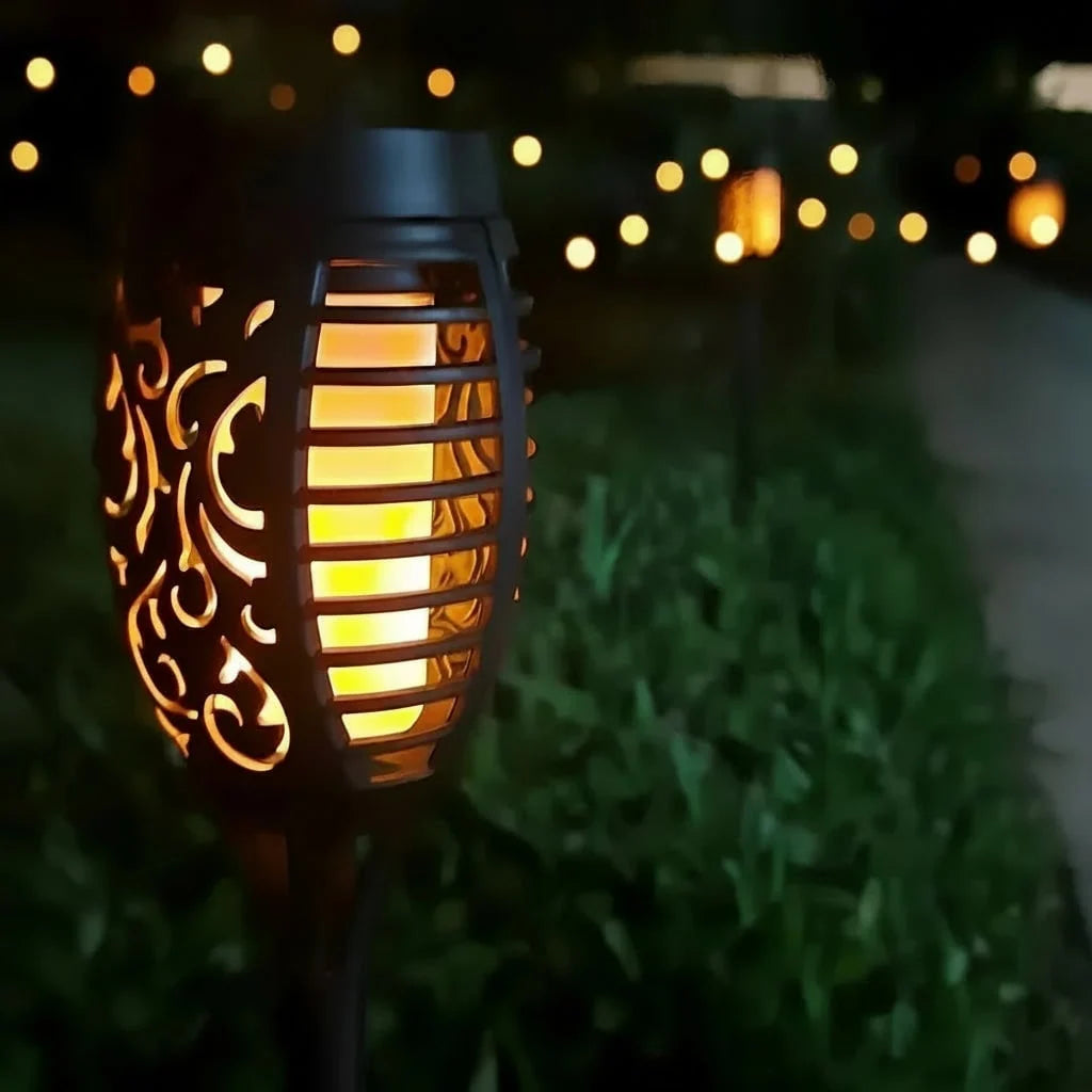 Solar Torch Lights Flickering Flame Effect Automatic Dusk-To-Dawn