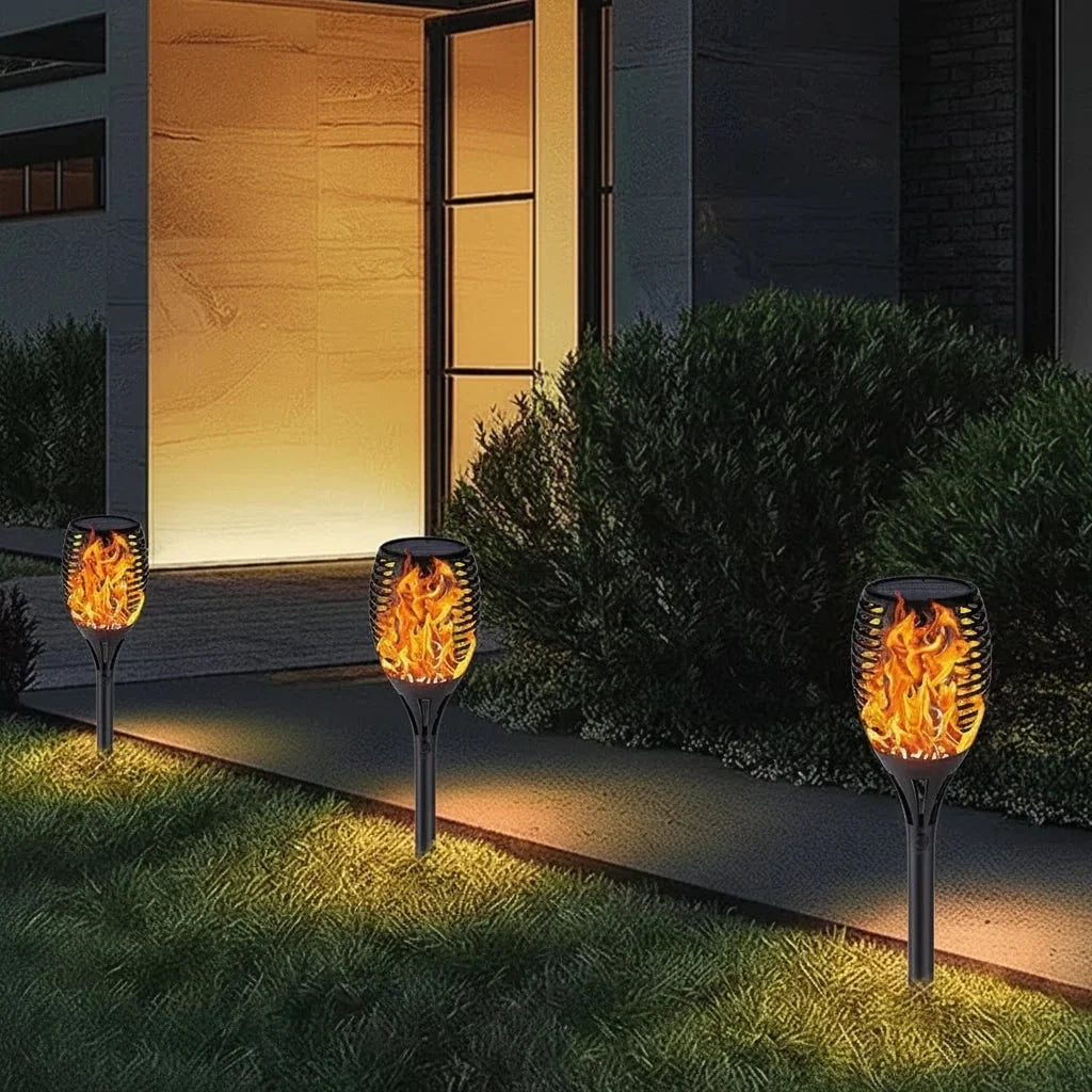 Solar Torch Lights Flickering Flame Effect Automatic Dusk-To-Dawn