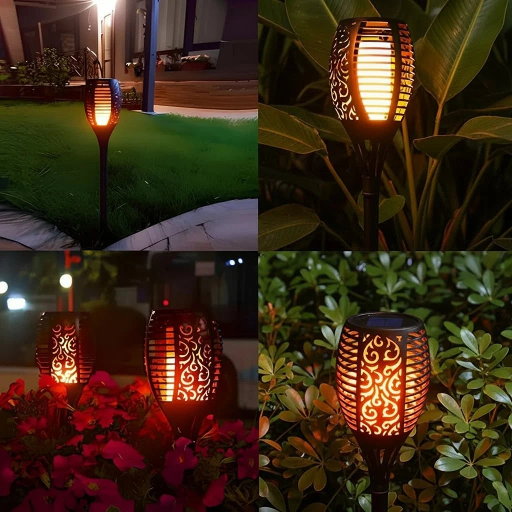 Solar Torch Lights Flickering Flame Effect Automatic Dusk-To-Dawn