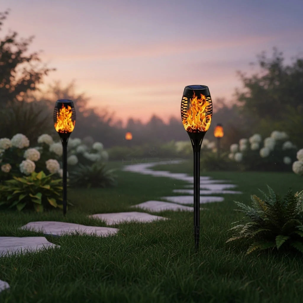 Solar Torch Lights Flickering Flame Effect Automatic Dusk-To-Dawn