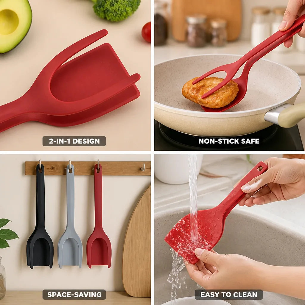 Spatula & Tongs 2-In-1 Non-Stick Space-Saving