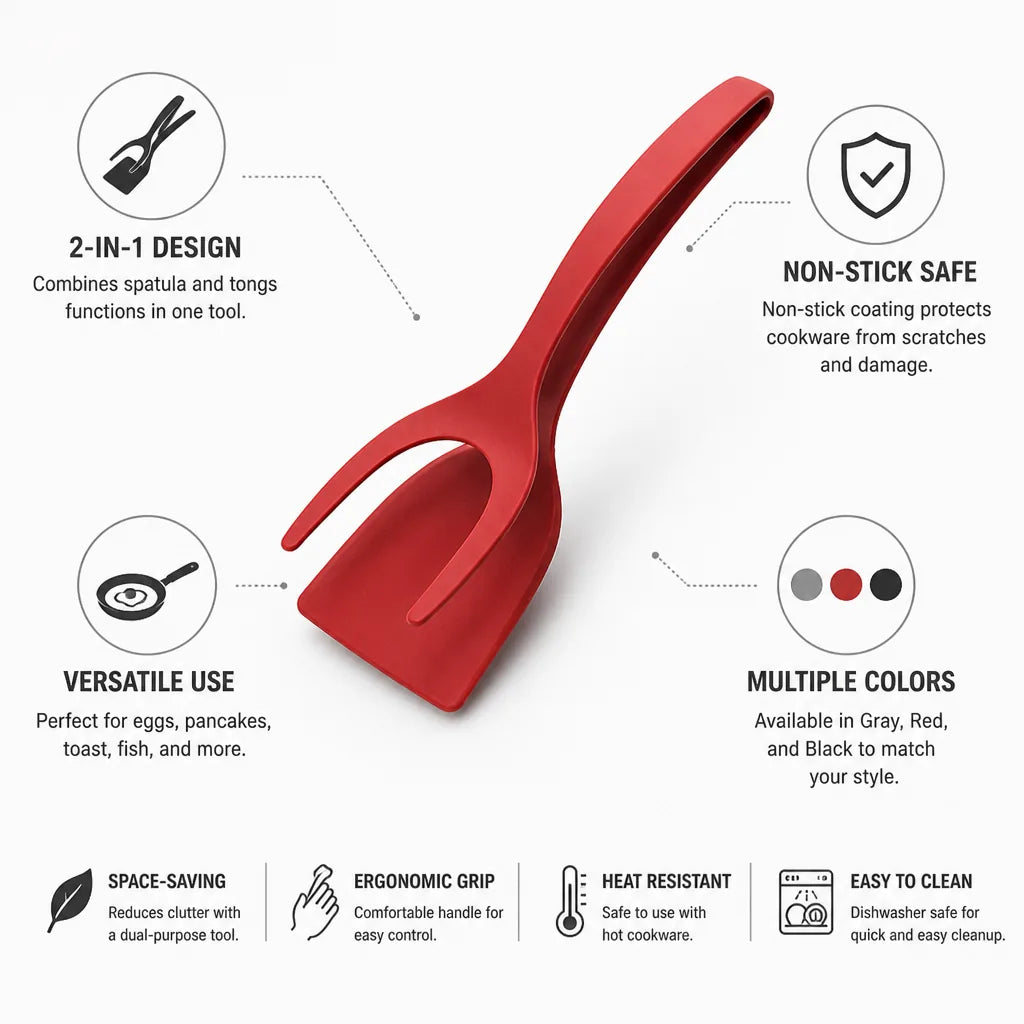 Spatula & Tongs 2-In-1 Non-Stick Space-Saving