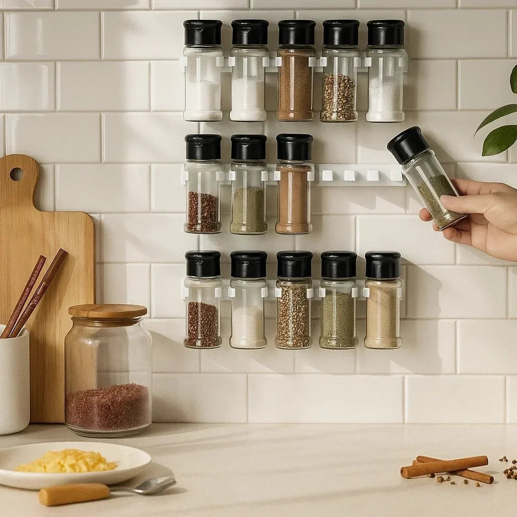 Spice Rack Adhesive Wall-Mounted Five-Hole Storage