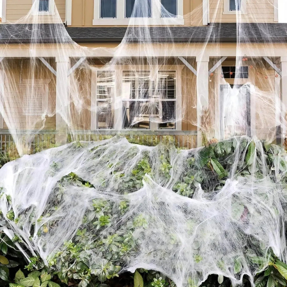 Spider Web Decoration Stretchable With Black Spiders