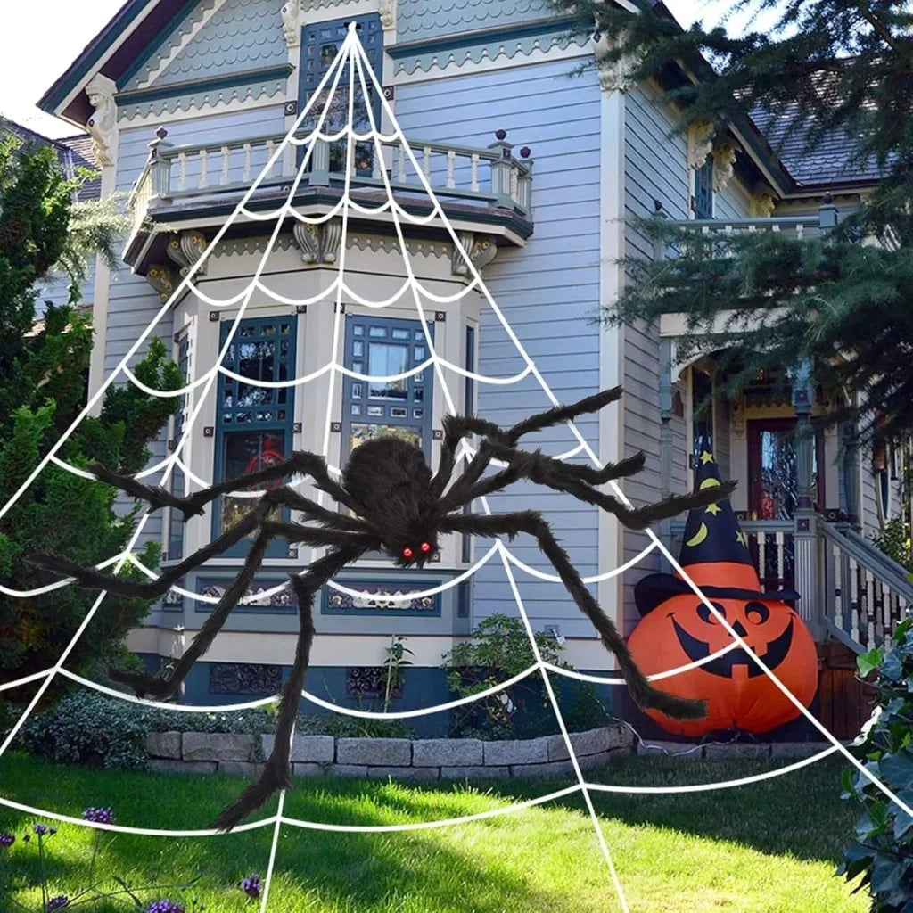 Spider Web Decoration With Poseable Fuzzy Spider