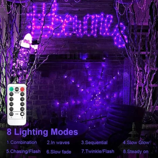 Spider Web Lights 80 LED Remote Control 8 Modes