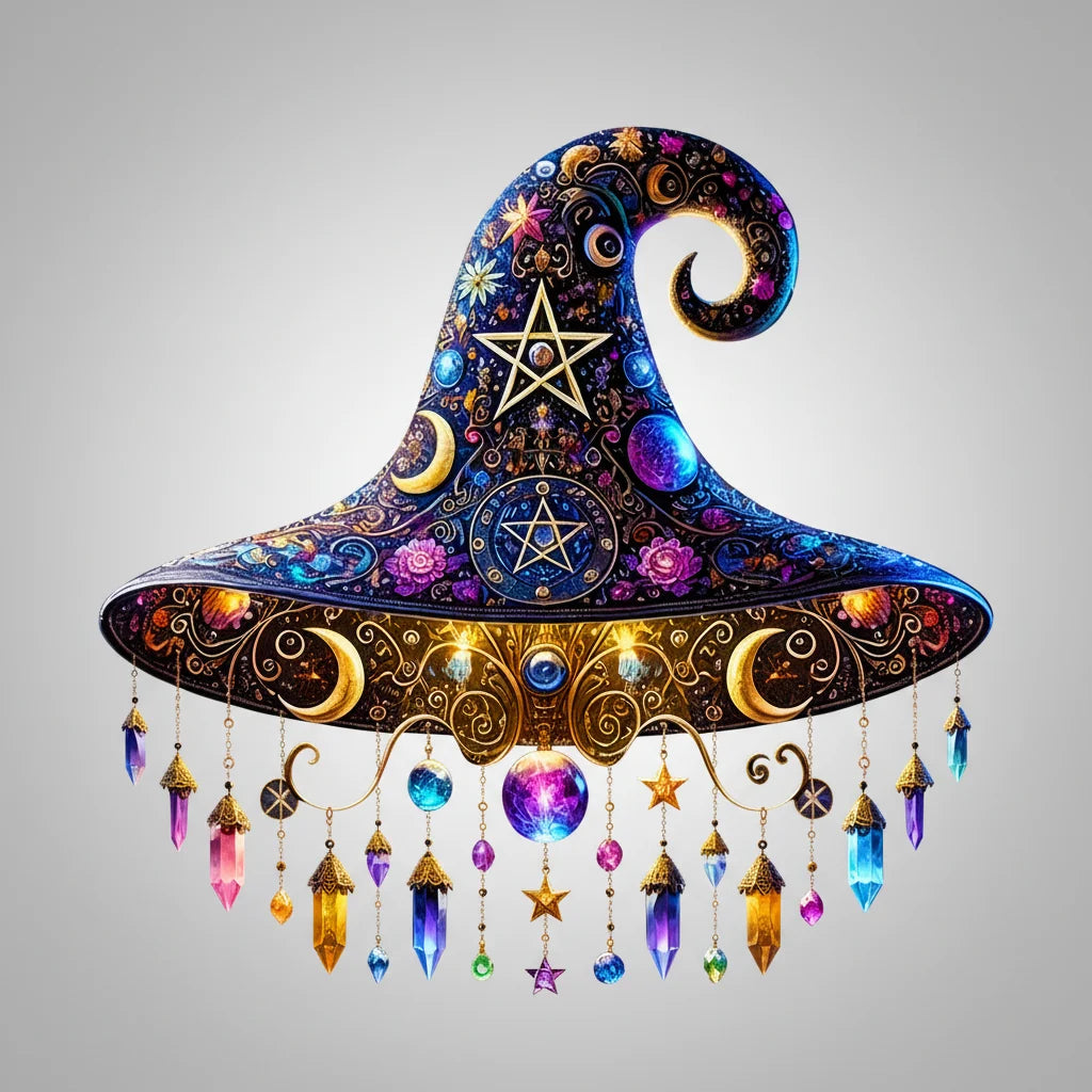Stained Glass Suncatcher Witch Hat Crystal Pendants