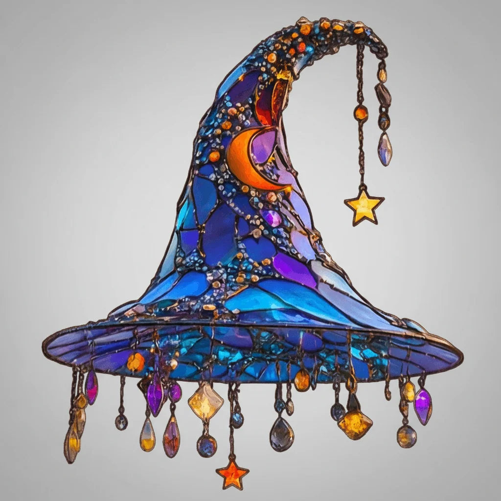 Stained Glass Suncatcher Witch Hat Crystal Pendants