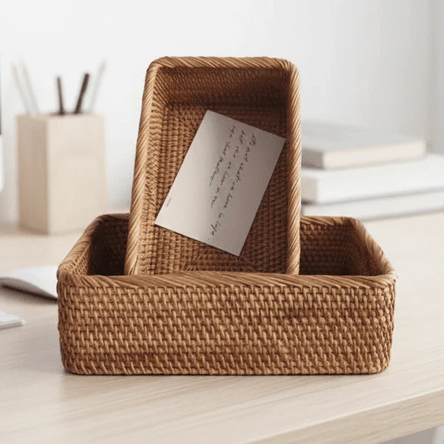 Storage Basket Woven Rattan-Style Decorative Organization