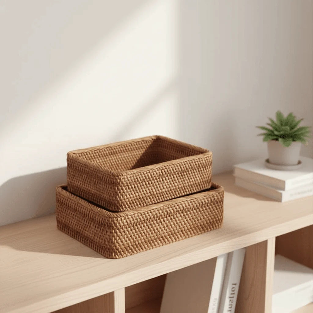 Storage Basket Woven Rattan-Style Decorative Organization