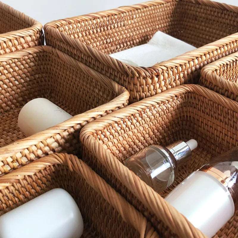 Storage Basket Woven Rattan-Style Decorative Organization