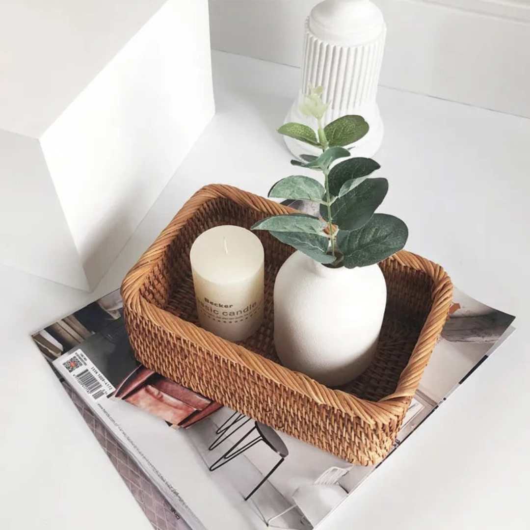Storage Basket Woven Rattan-Style Decorative Organization
