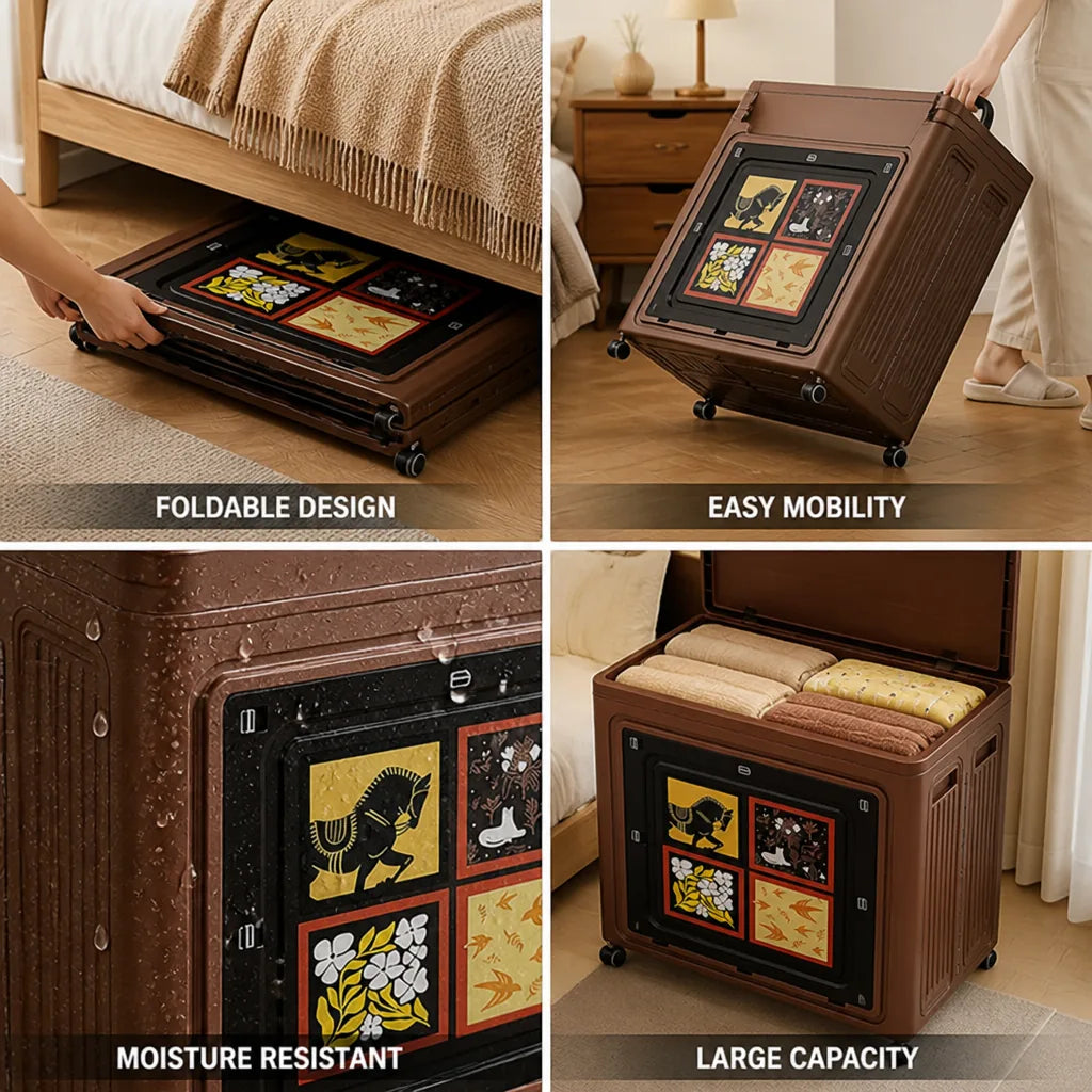 Storage Box Foldable With Wheels 85L