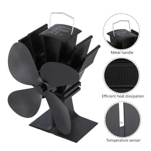 Stove Fan Heat-Powered Automatic Operation Aluminum Blades