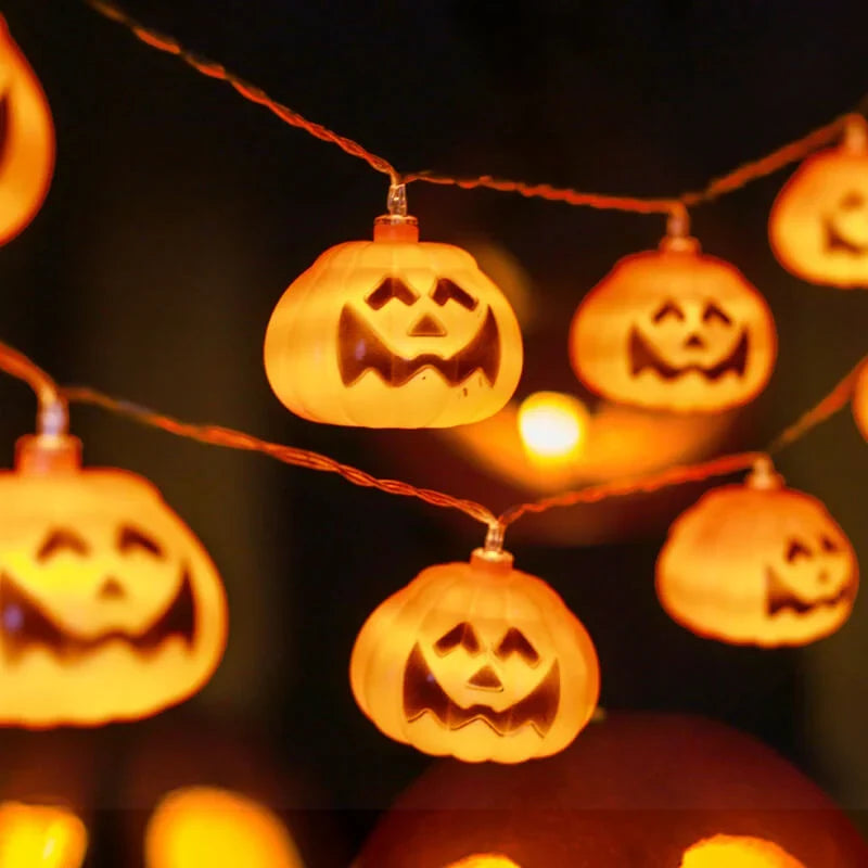 String Lights Carved Pumpkin LED Warm Yellow Glow