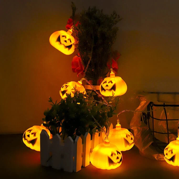 String Lights Carved Pumpkin LED Warm Yellow Glow
