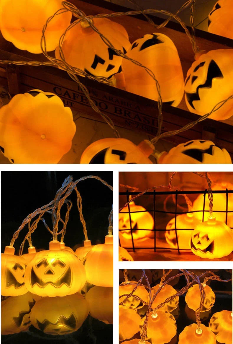 String Lights Carved Pumpkin LED Warm Yellow Glow