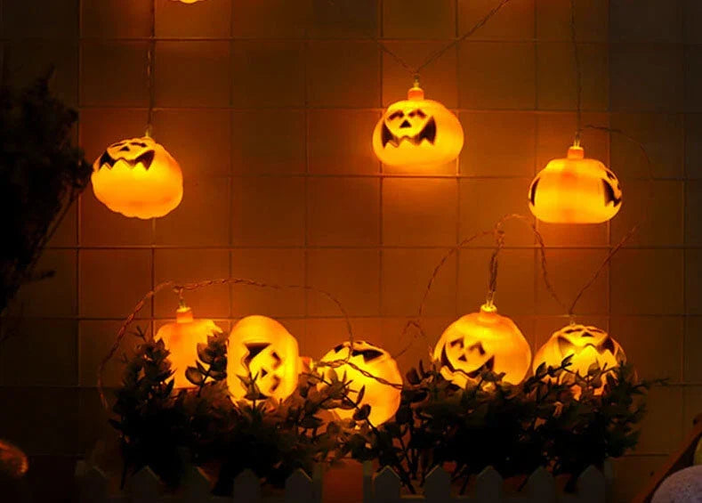 String Lights Carved Pumpkin LED Warm Yellow Glow