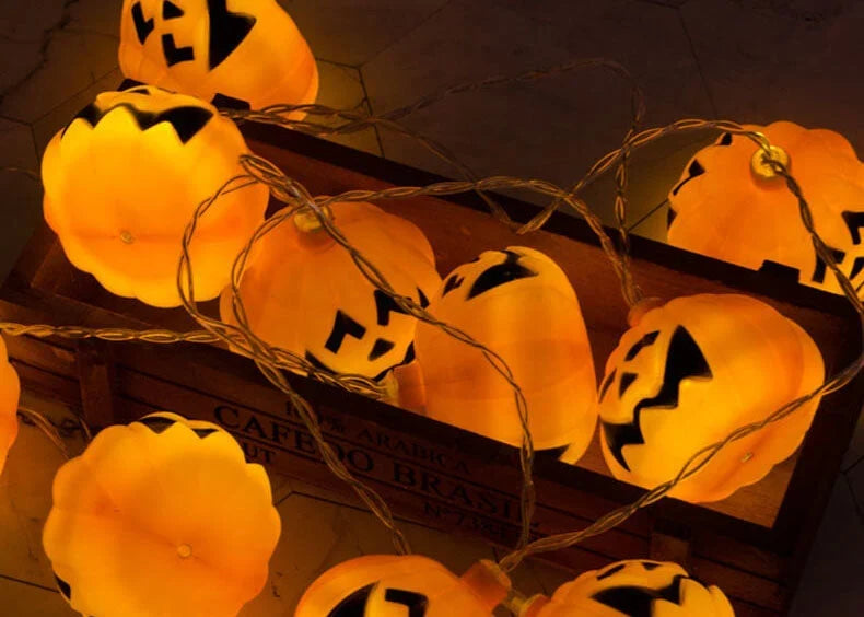 String Lights Carved Pumpkin LED Warm Yellow Glow