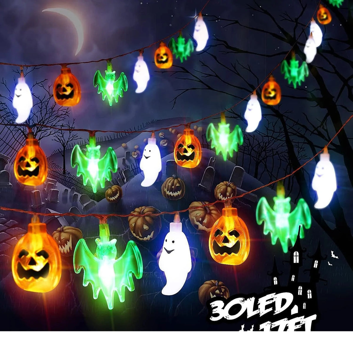 String Lights Halloween LED Bat Ghost & Pumpkin Figures