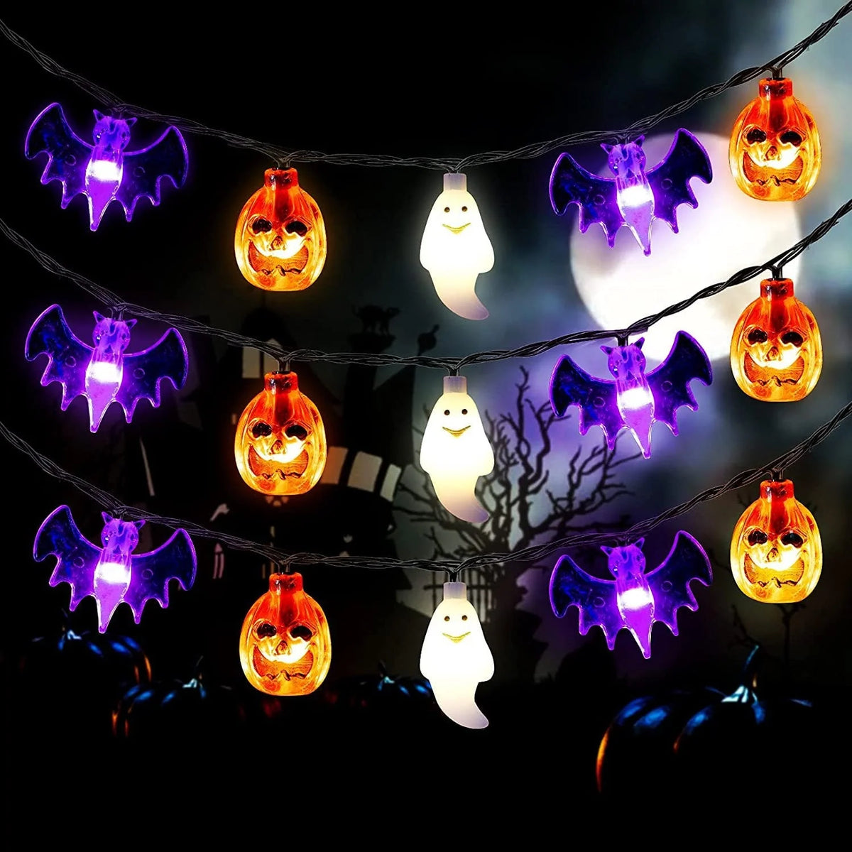 String Lights Halloween LED Bat Ghost & Pumpkin Figures