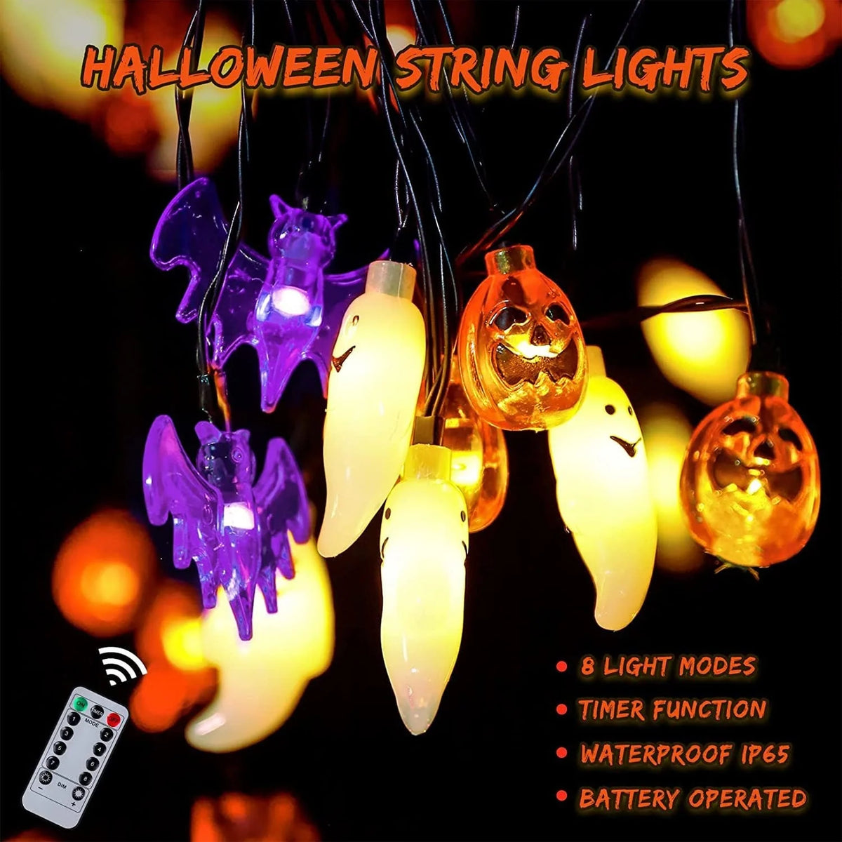 String Lights Halloween LED Bat Ghost & Pumpkin Figures