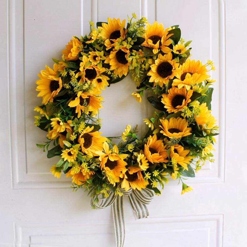 Sunflower Wreath Artificial Crepe Flowers Rattan Base