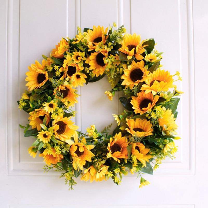 Sunflower Wreath Artificial Crepe Flowers Rattan Base