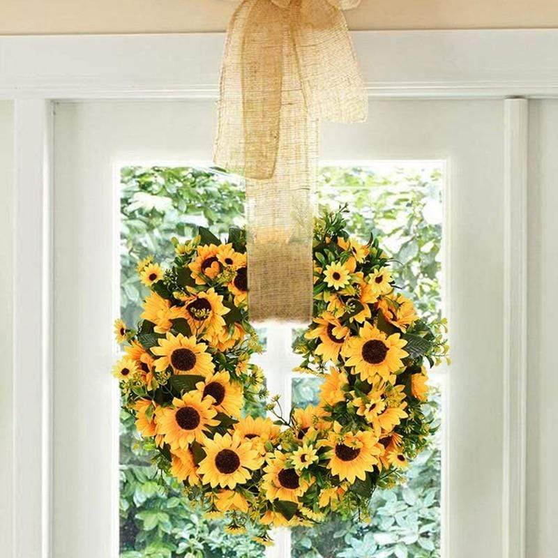 Sunflower Wreath Artificial Crepe Flowers Rattan Base