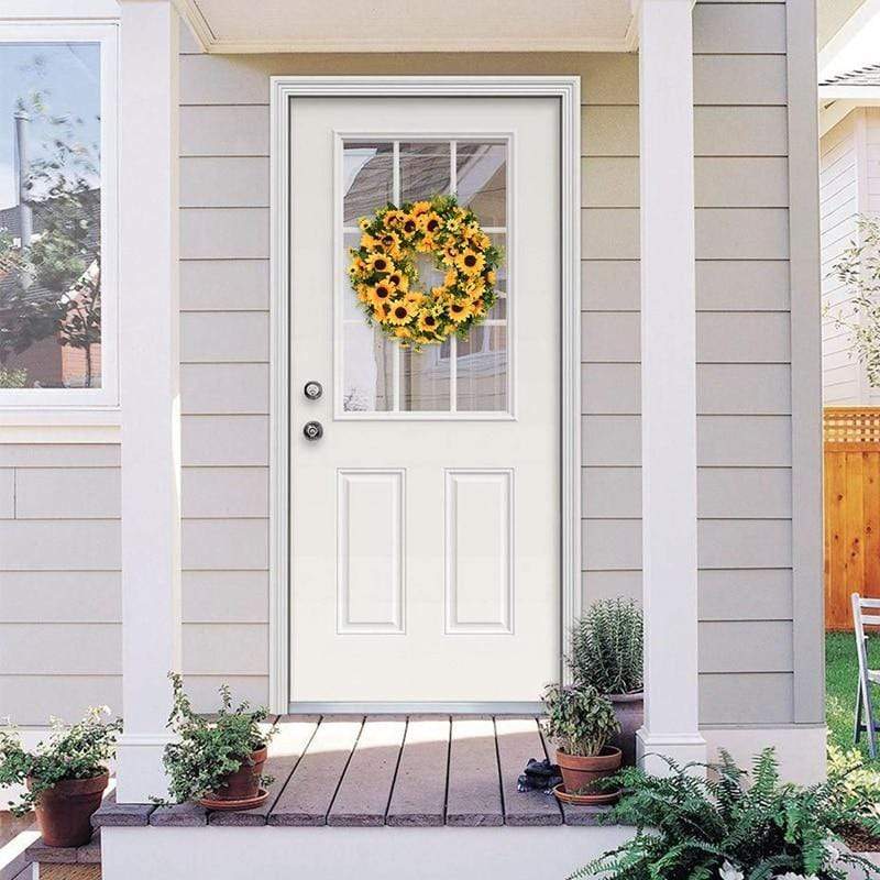Sunflower Wreath Artificial Crepe Flowers Rattan Base