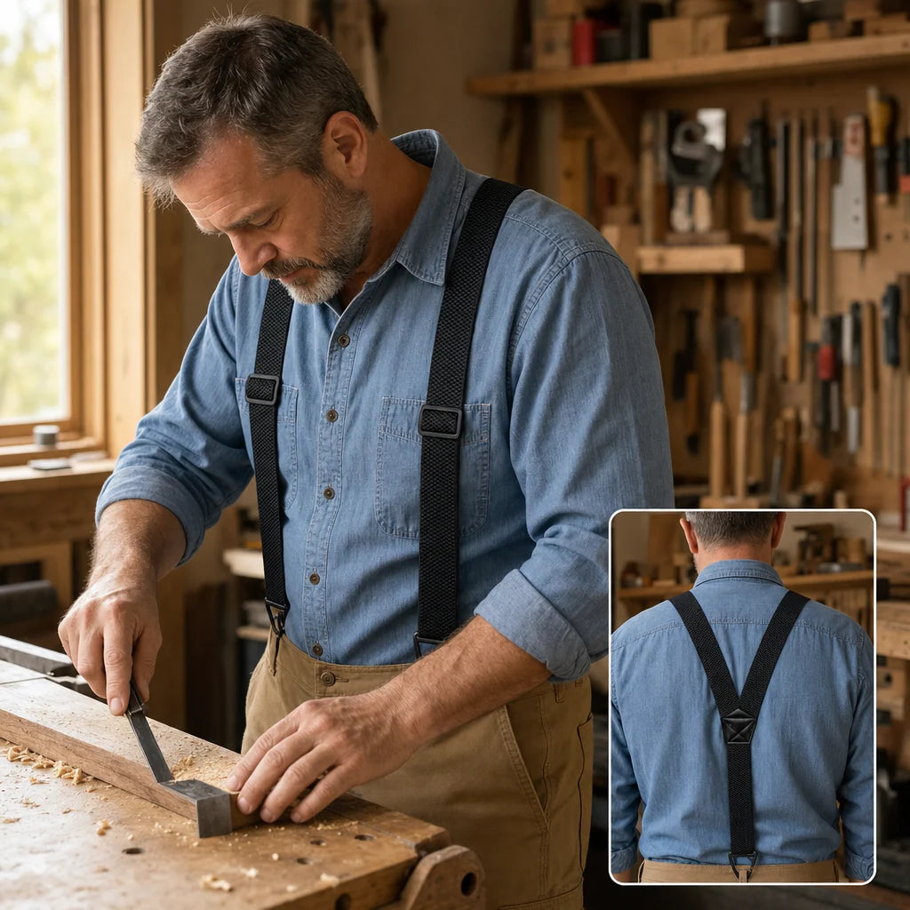 Suspenders Adjustable Elastic Belt-Loop Hooks Y-Back or X-Back