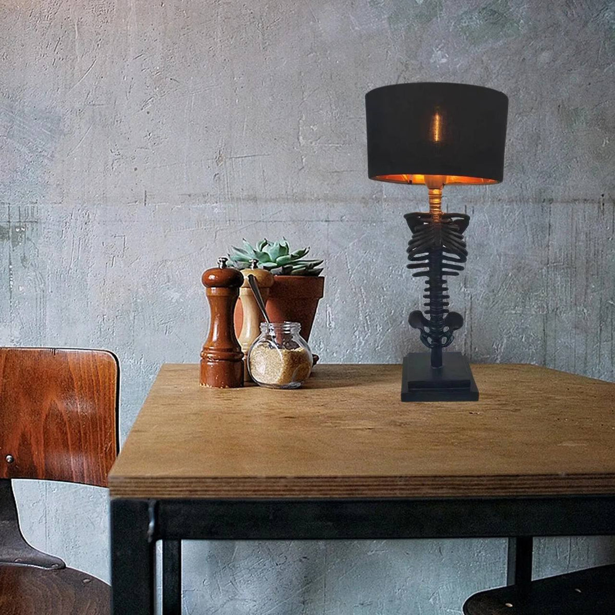 Table Lamp Black Skeleton Design Warm Accent Lighting
