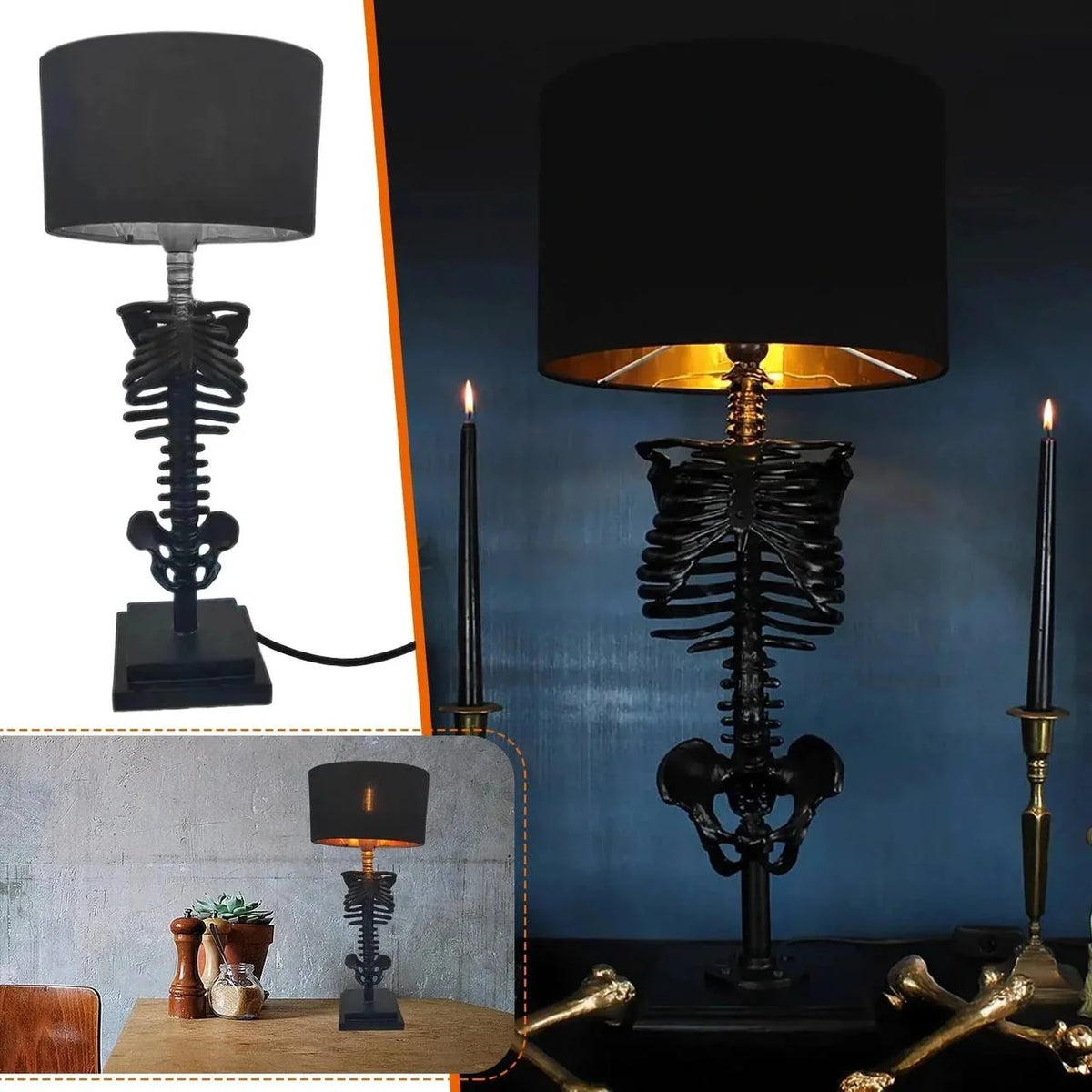 Table Lamp Black Skeleton Design Warm Accent Lighting