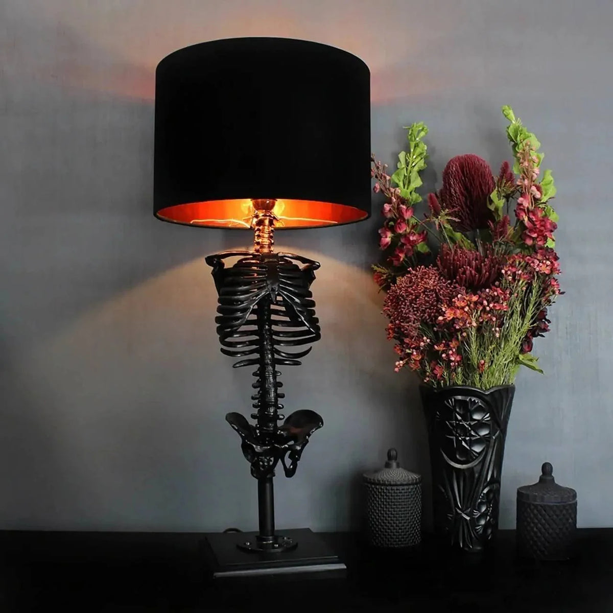 Table Lamp Black Skeleton Design Warm Accent Lighting