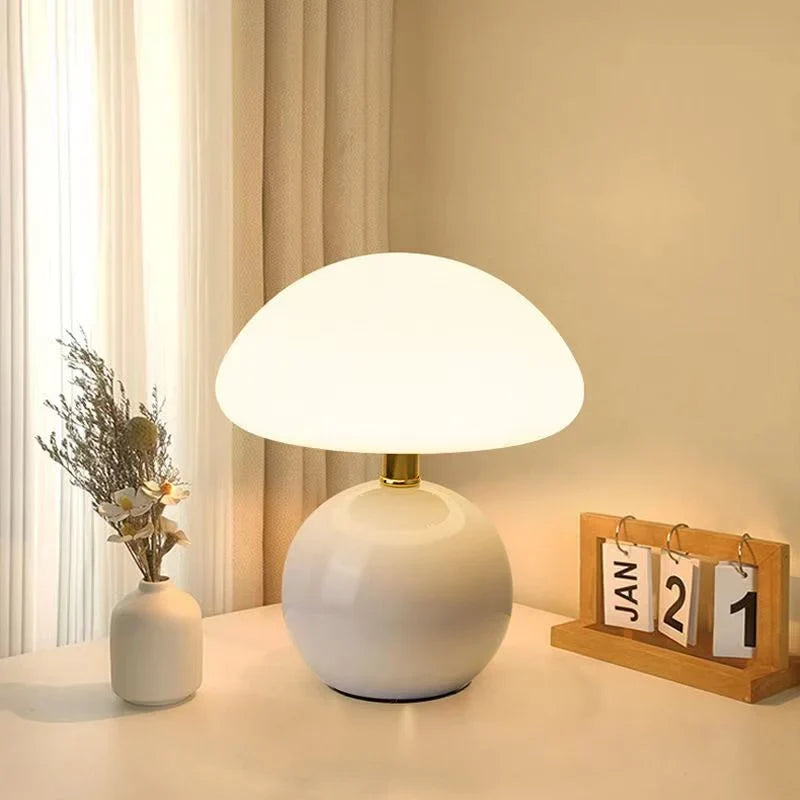 Table Lamp Ceramic Mushroom Design Dimmable LED 3 Light Modes