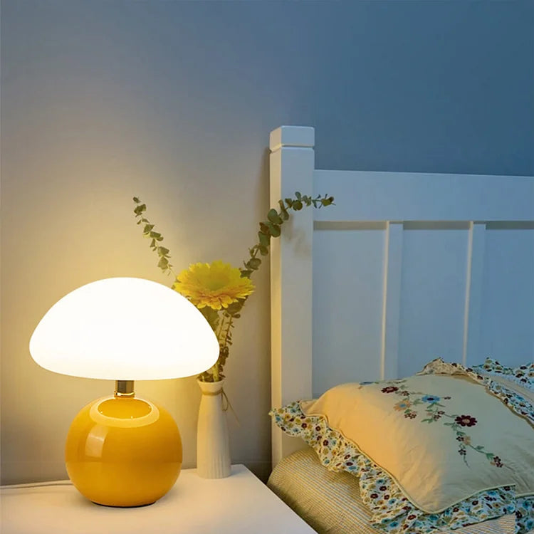 Table Lamp Ceramic Mushroom Design Dimmable LED 3 Light Modes