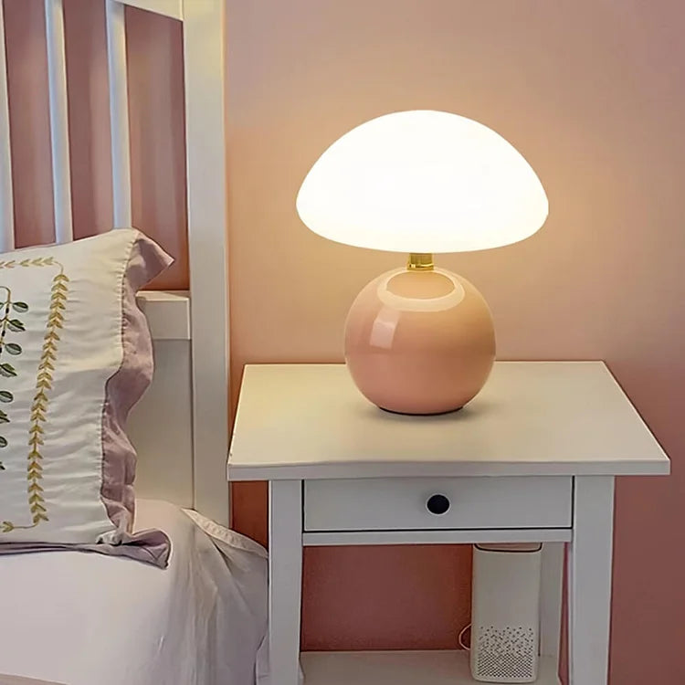 Table Lamp Ceramic Mushroom Design Dimmable LED 3 Light Modes