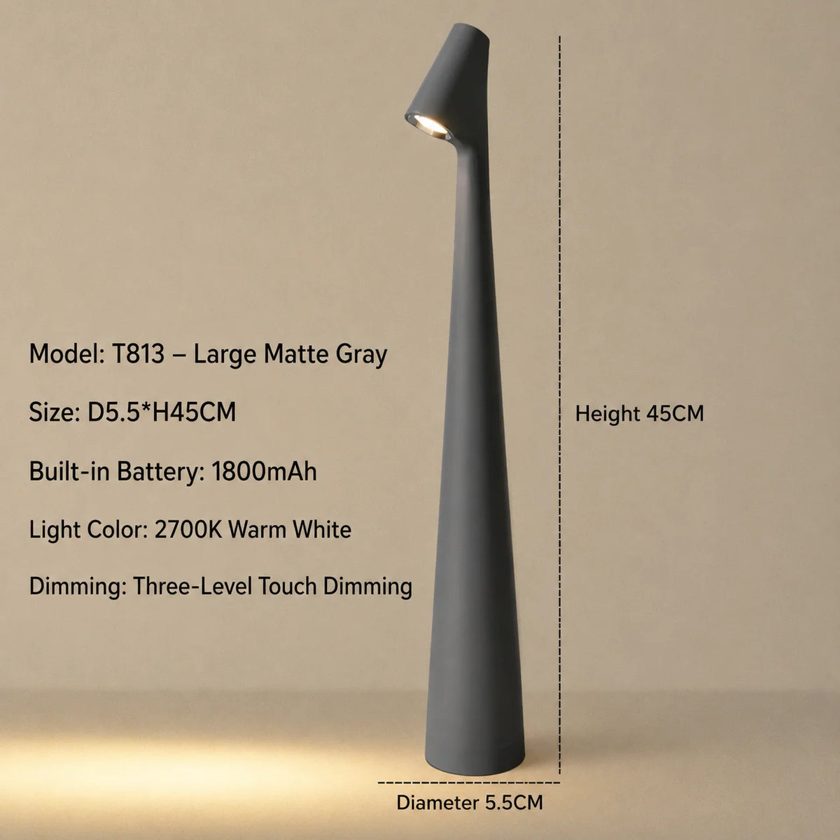 Table Lamp Cordless Rechargeable Touch-Dimmable Warm White Light