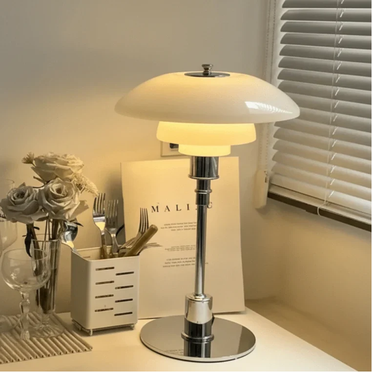 Table Lamp Iron And Glass Continuously Dimmable Rotary Control