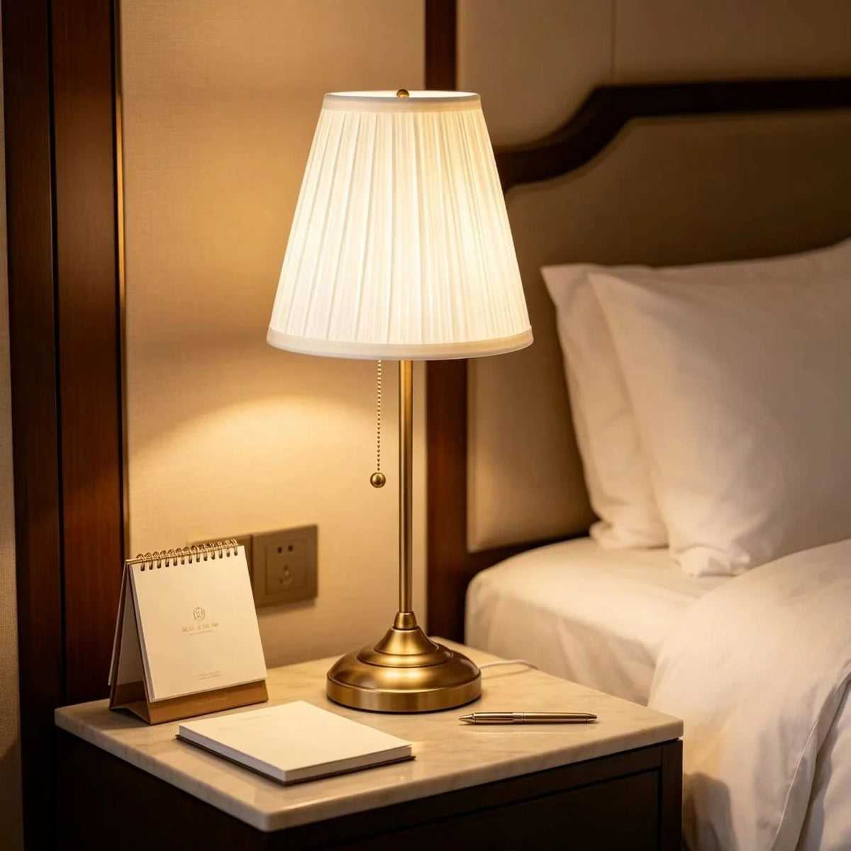 Table Lamp Pleated Shade Weighted Base Pull Chain