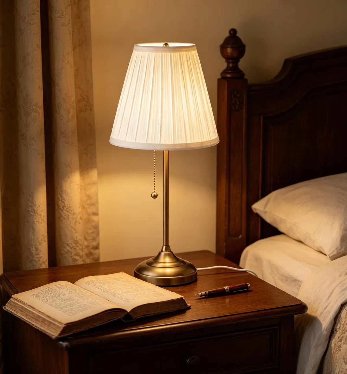 Table Lamp Pleated Shade Weighted Base Pull Chain
