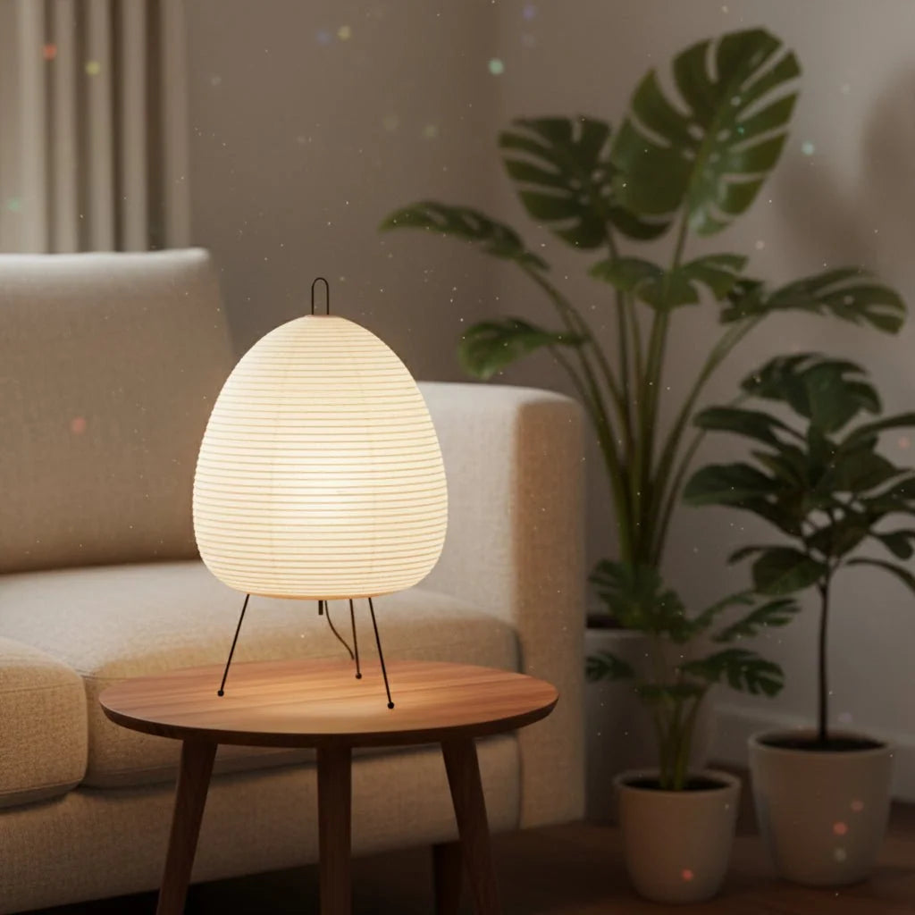 Table Lamp Rice Paper Shade Soft Glare-Free Light